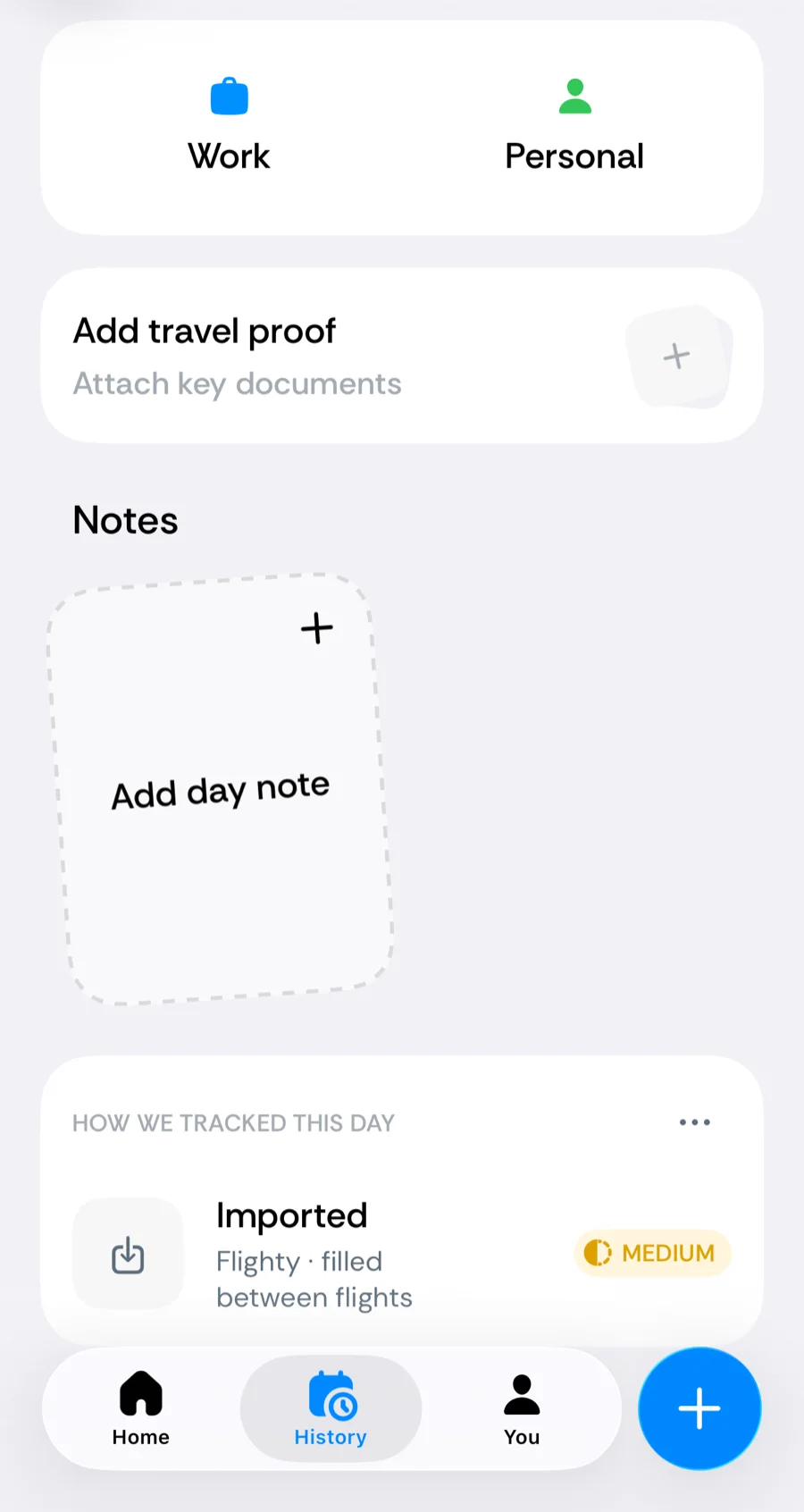 Bounded's day screen with an Imported row under How we tracked this day