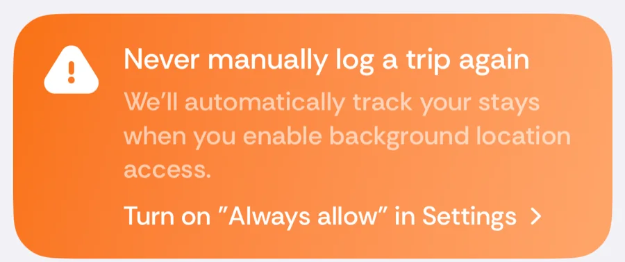 The orange card Bounded shows on Home when location access is below Always