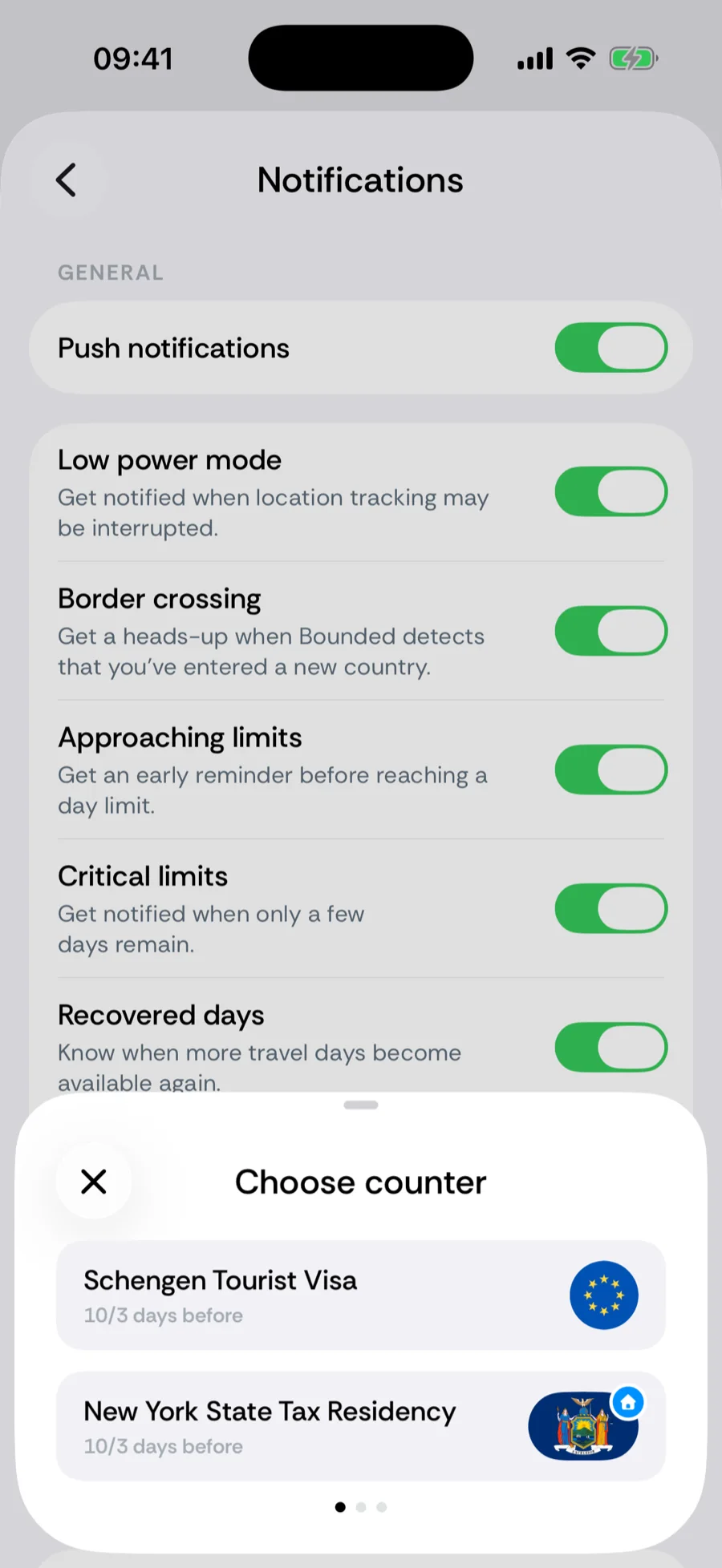 Bounded's per-counter notification timing override
