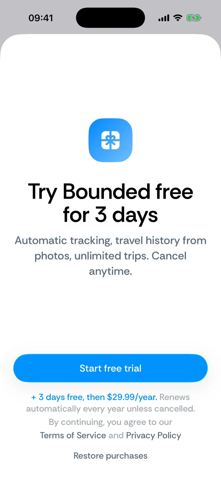 Bounded's paywall whose bottom row includes the redeem code entry point