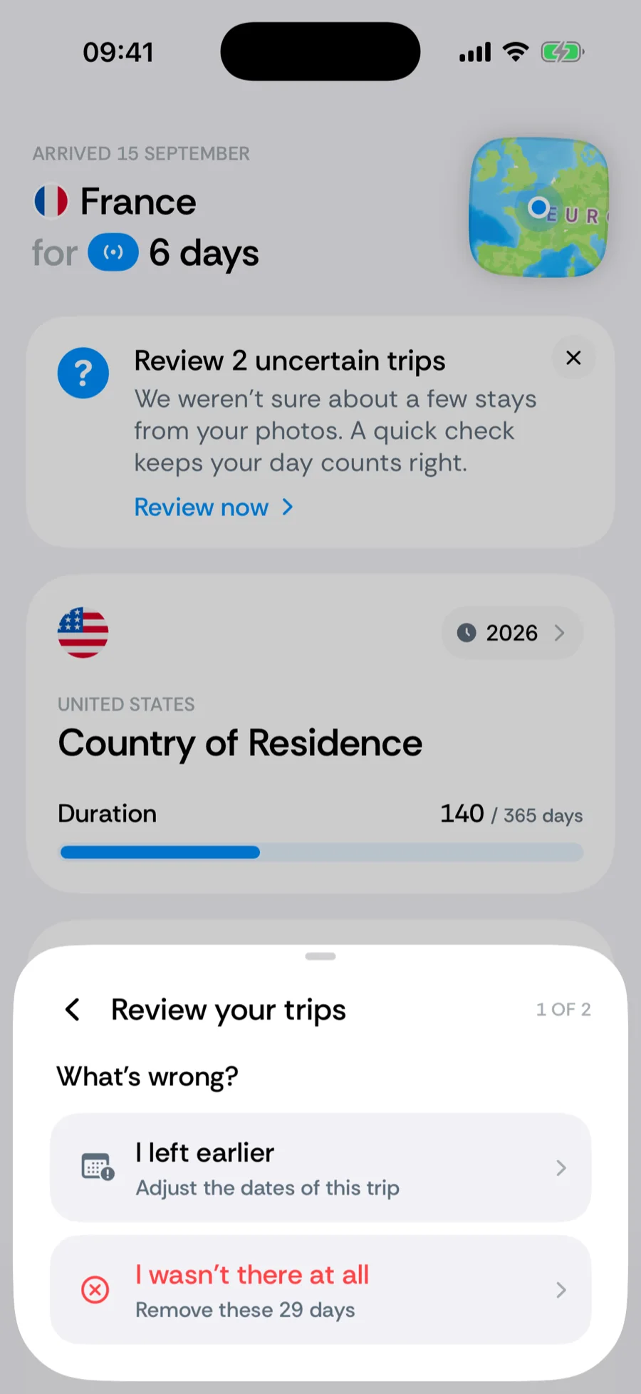 The What's wrong? step of Bounded's trip review sheet with the I left earlier and I wasn't there at all options