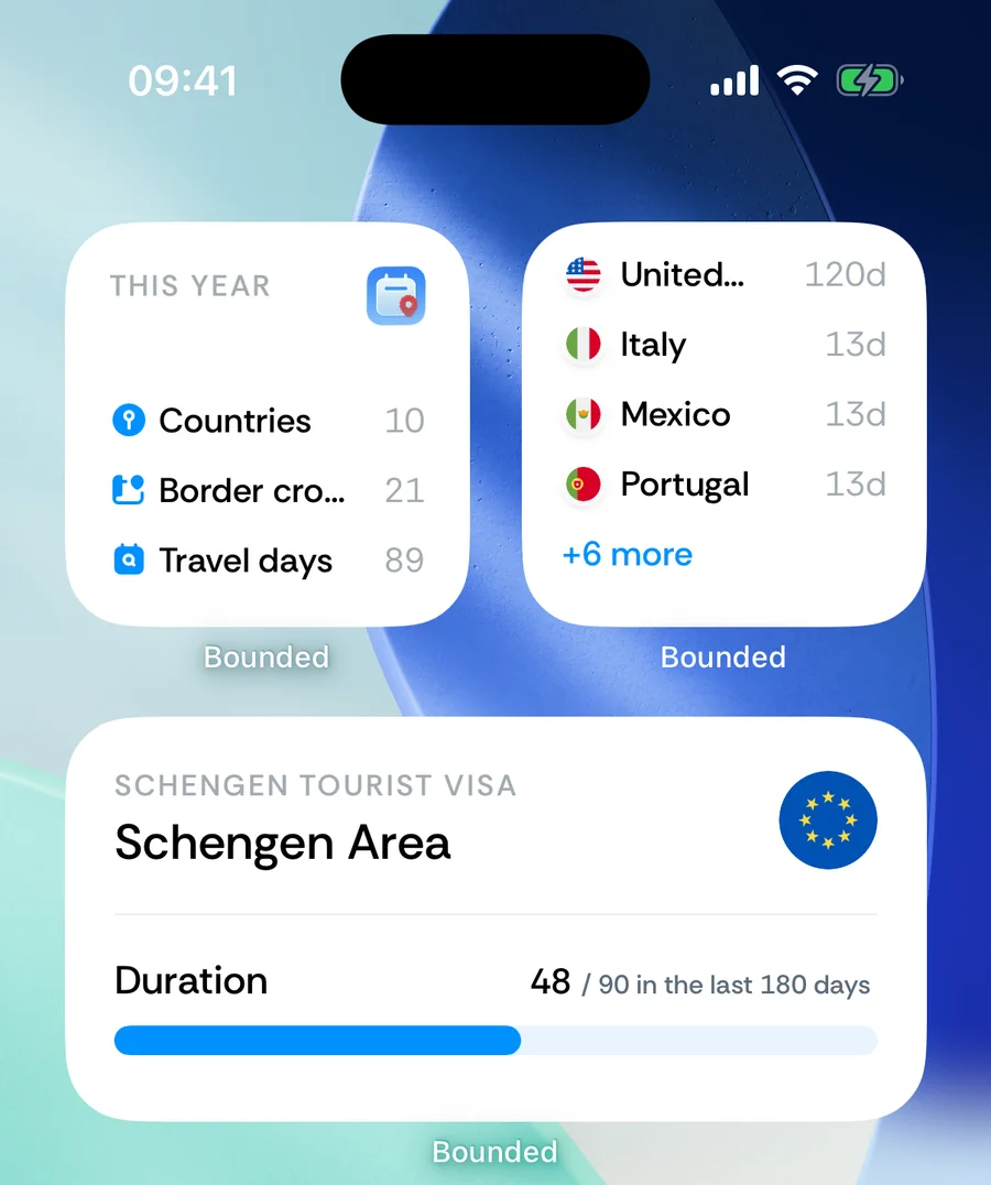 Bounded widgets on the Home Screen showing live numbers in the summary, top countries, and counter cards