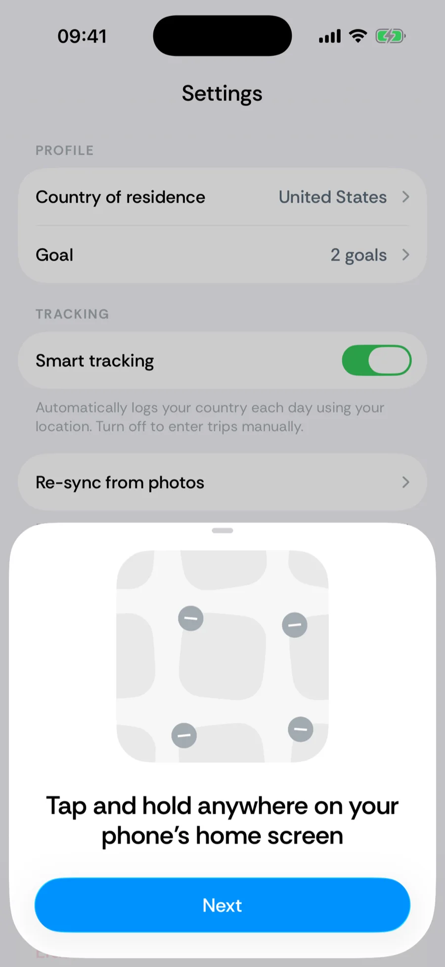 Bounded's in-app widget instructions under Settings, Widgets