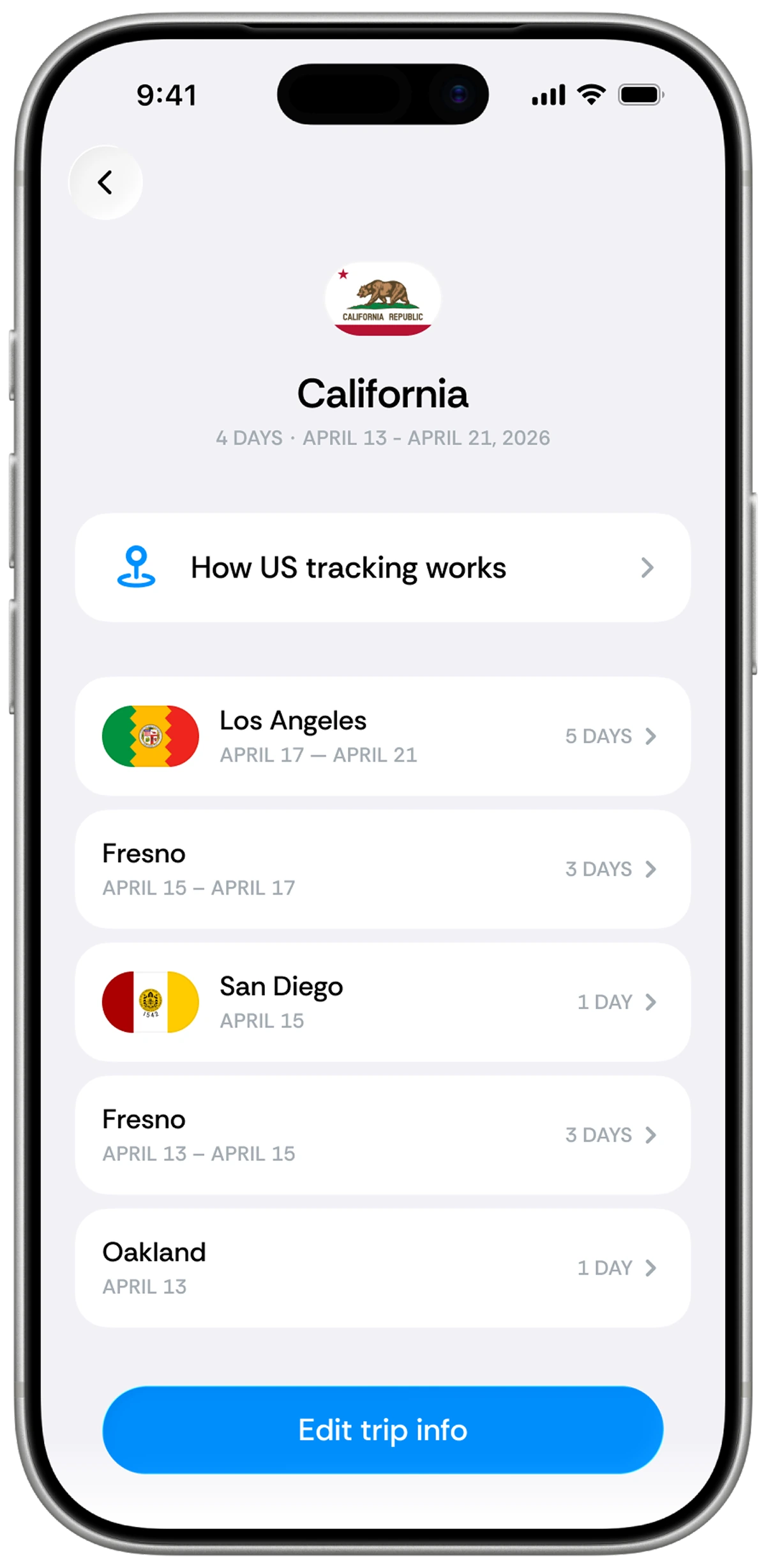Bounded US Tracking screen